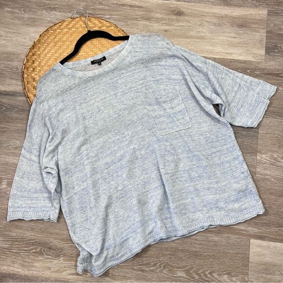 Lafayette 148 New York Tops - Lafayette 148 New York Blue Marled 100% linen boxy tee w/ pocket womens XL